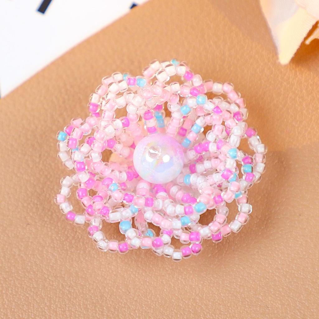 Beaded Flower Patch DIY Accessories: Pink Sweet Girl Earring, Ring, Brooch, Headwear.