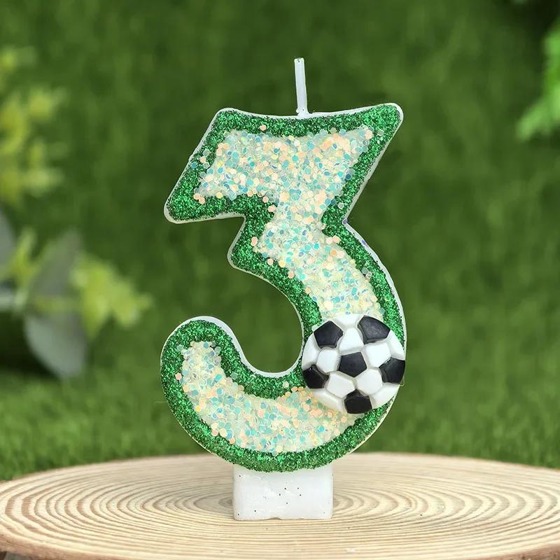 Creative Green Football Fluorescent Birthday Digital Candle Party Supplies Cake Decoration