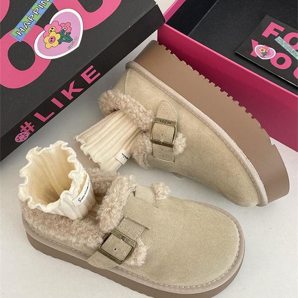 Crab Boss Pedals Cold-resistant Snow Boots for Women's Winter Platform Fashion Versatile Velvet Thickened Warm Boken Cotton Shoes