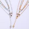 Creative Fashion Sense Colorful Double Layer Cross Pendant Collarbone Chain Y Shaped Tassel Necklace