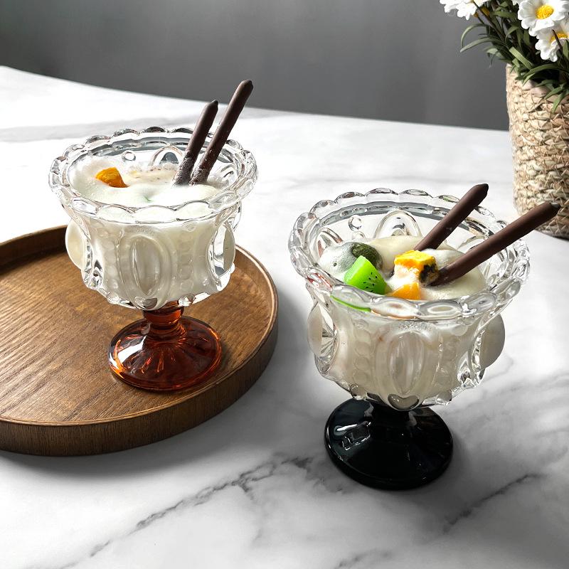Palace-Style Crystal Glass Dessert Cup for Ice Cream, Yogurt, Fruit Salad, and Bird's Nest