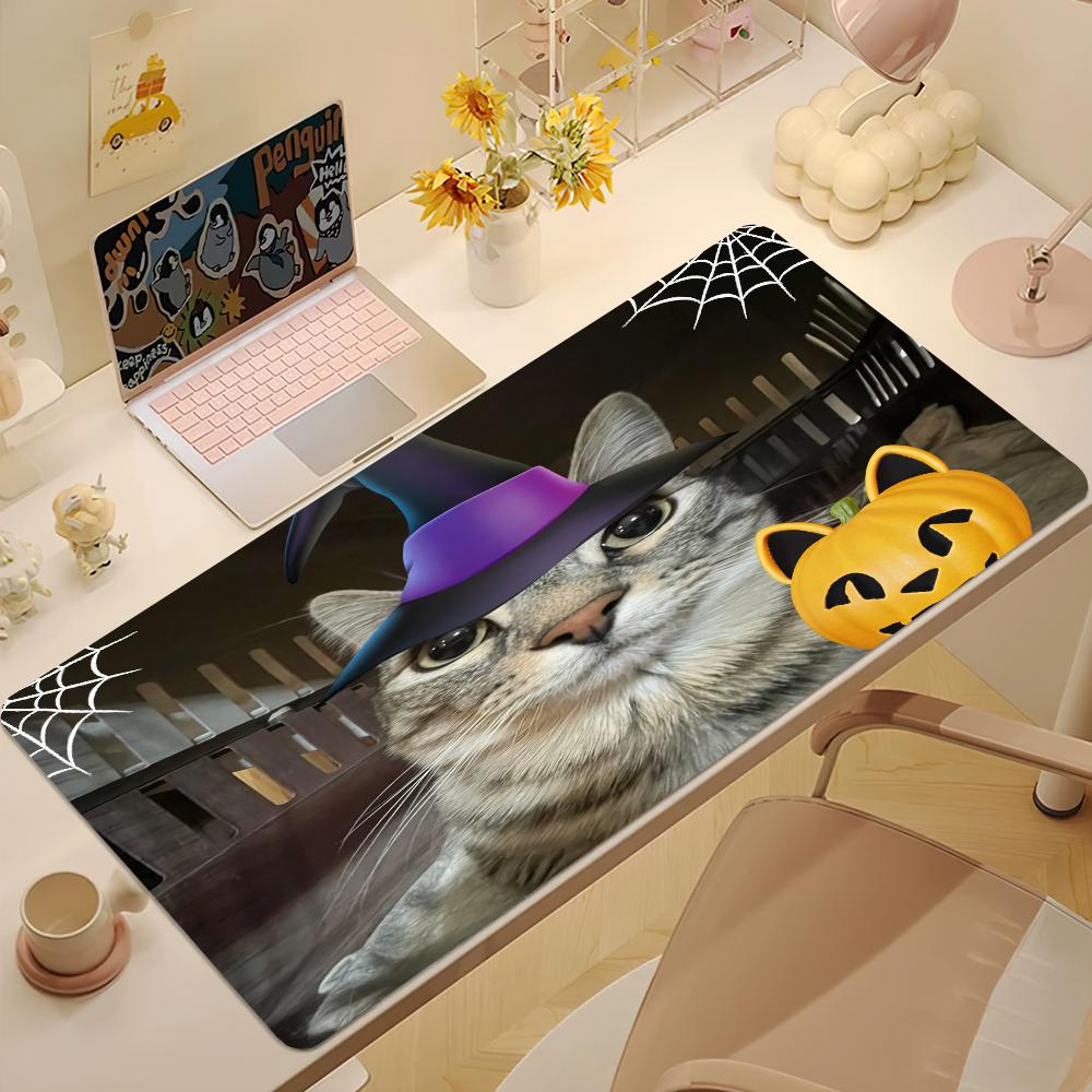 Gaming Mouse Pad Large Desk Mat Antislip Rubber Base Stitched Edges Cute Tabby Cat Art Print Extended Office Gamer Mat