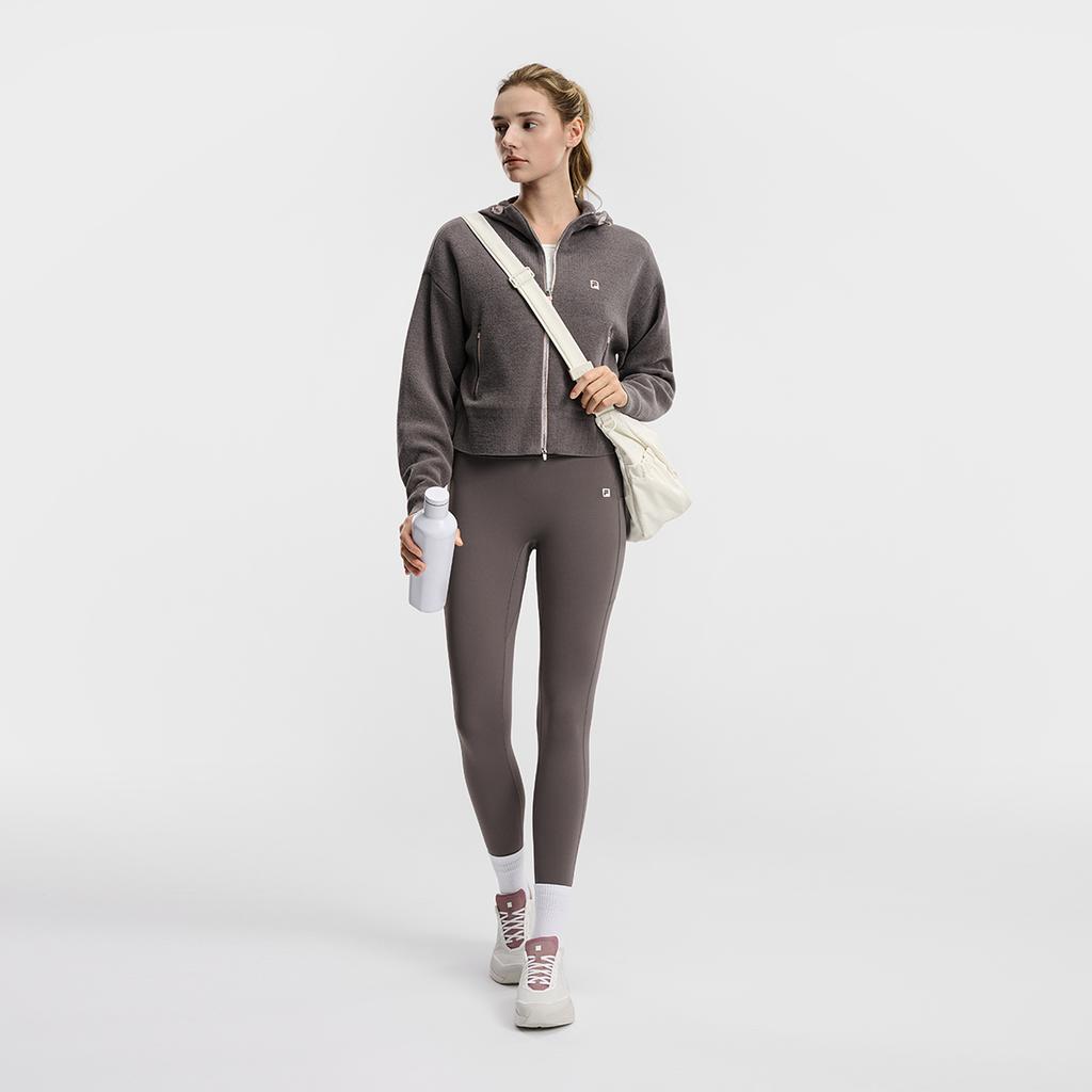 FILA Fitness Series Simple Fashion Casual Sports Training Versatile Warm Hooded Loose Short Knit Jacket Women jackets Gray A11W611506FDY