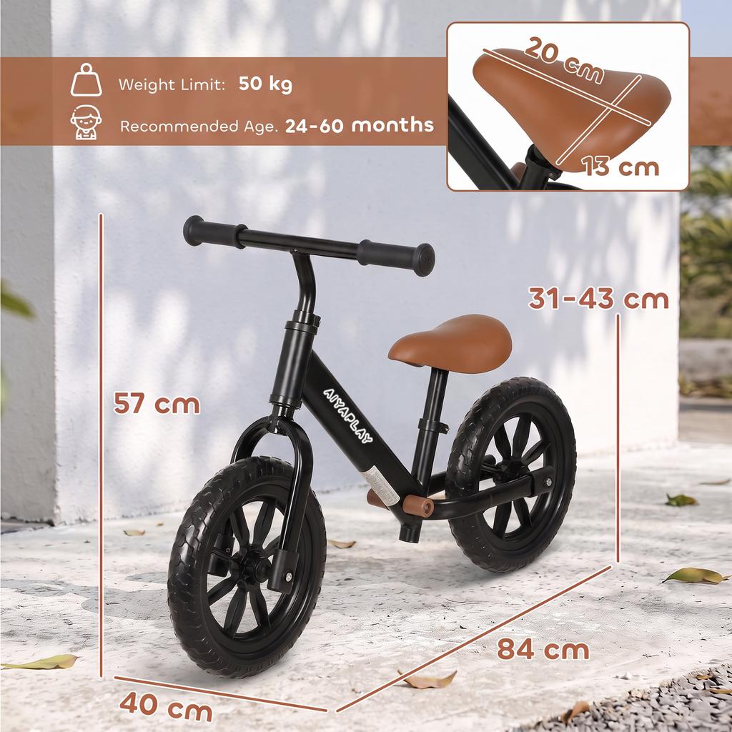 11.2" Balance Bike for 2-5 Years, Toddler Bike with Lighting Wheels, Adjustable Seat & Handlebar, Black