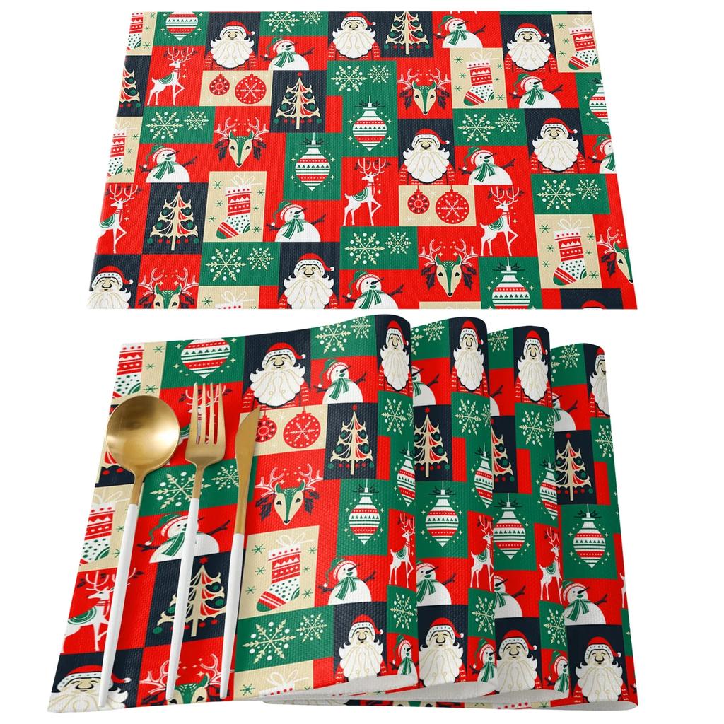 Merry Christmas Santa Claus Print Placemat 2/4/6pcs Kitchen Accessories Coffee Dining Table Mat Coaster Festival Tableware Pads