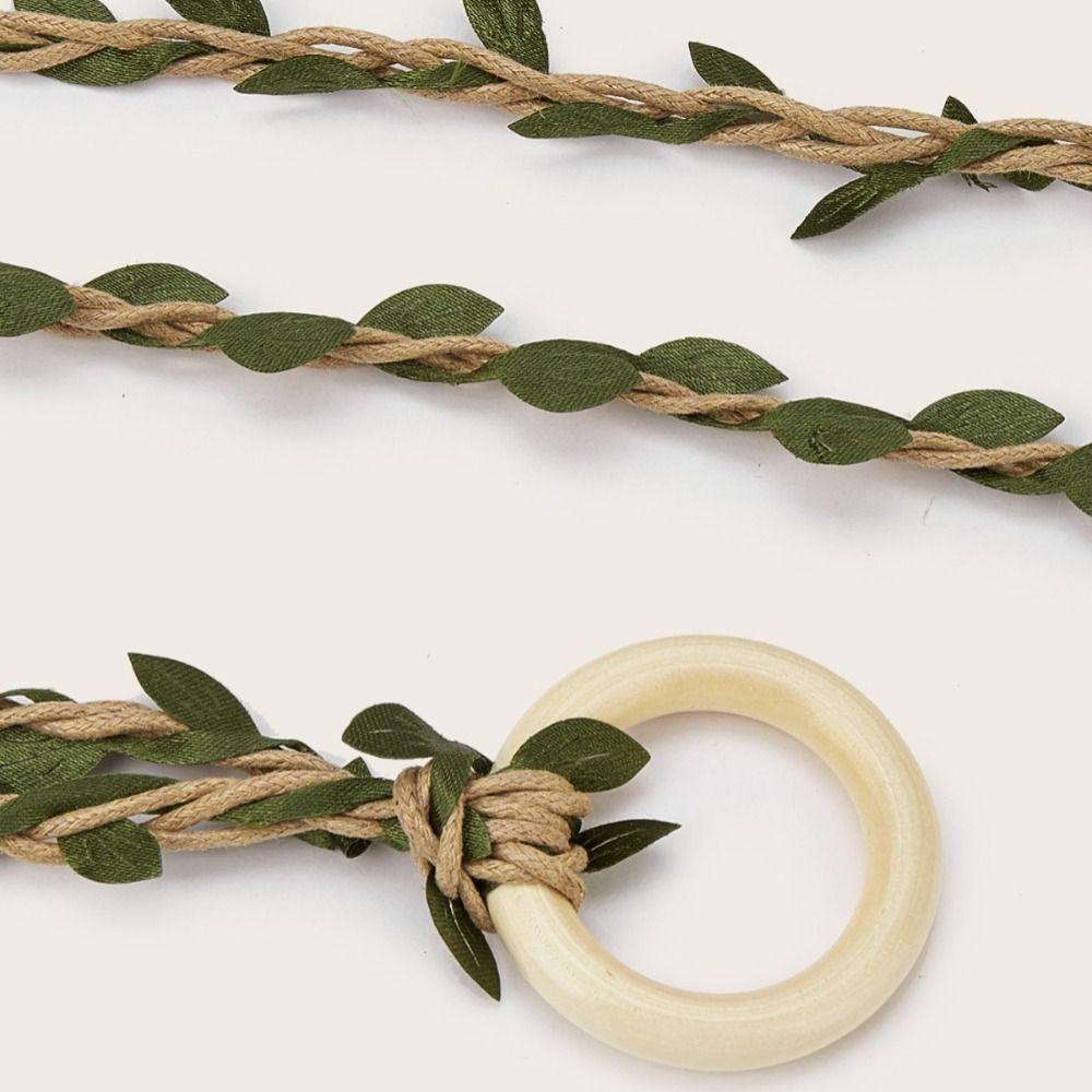 Wooden Ring Buckle Rattan Leaf Belt Boho Style Linen Rope Belt For Wedding Dress