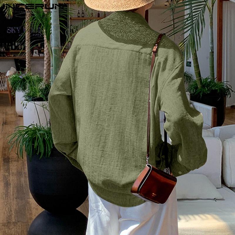 INCERUN Oversized Men Lapel Neck Long Sleeve Side Button Irregular Casual Shirts