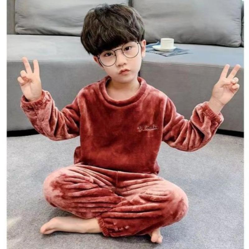 Pigiama a pullover in flanella e pile per bambini, caldo in velluto corallo per ragazzi e ragazze, abbigliamento da casa per autunno e inverno per bambini più grandi