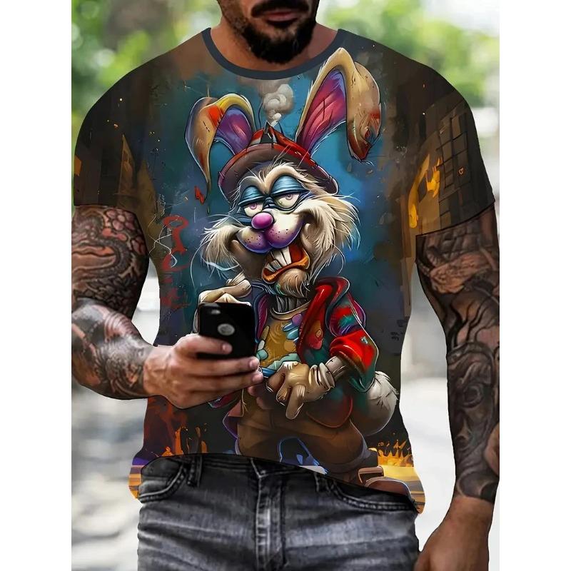 Summer Men's Outdoor Casual Breathable T-shirt Short Sleeve Cartoon Animal Printed Pattern Large Oversize Loose Men's T-shirt