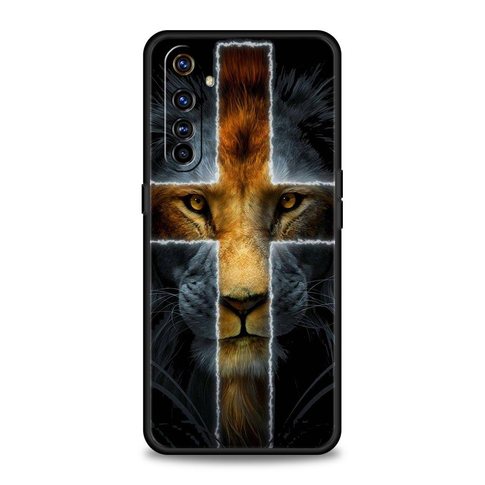 Cross Pattern Bicolor Lion Case For Realme C67 C63 C55 C53 C35 C25 C21 GT 2 3 5 6 10 11 12 13 Pro Plus 5G Soft TPU Phone Cover