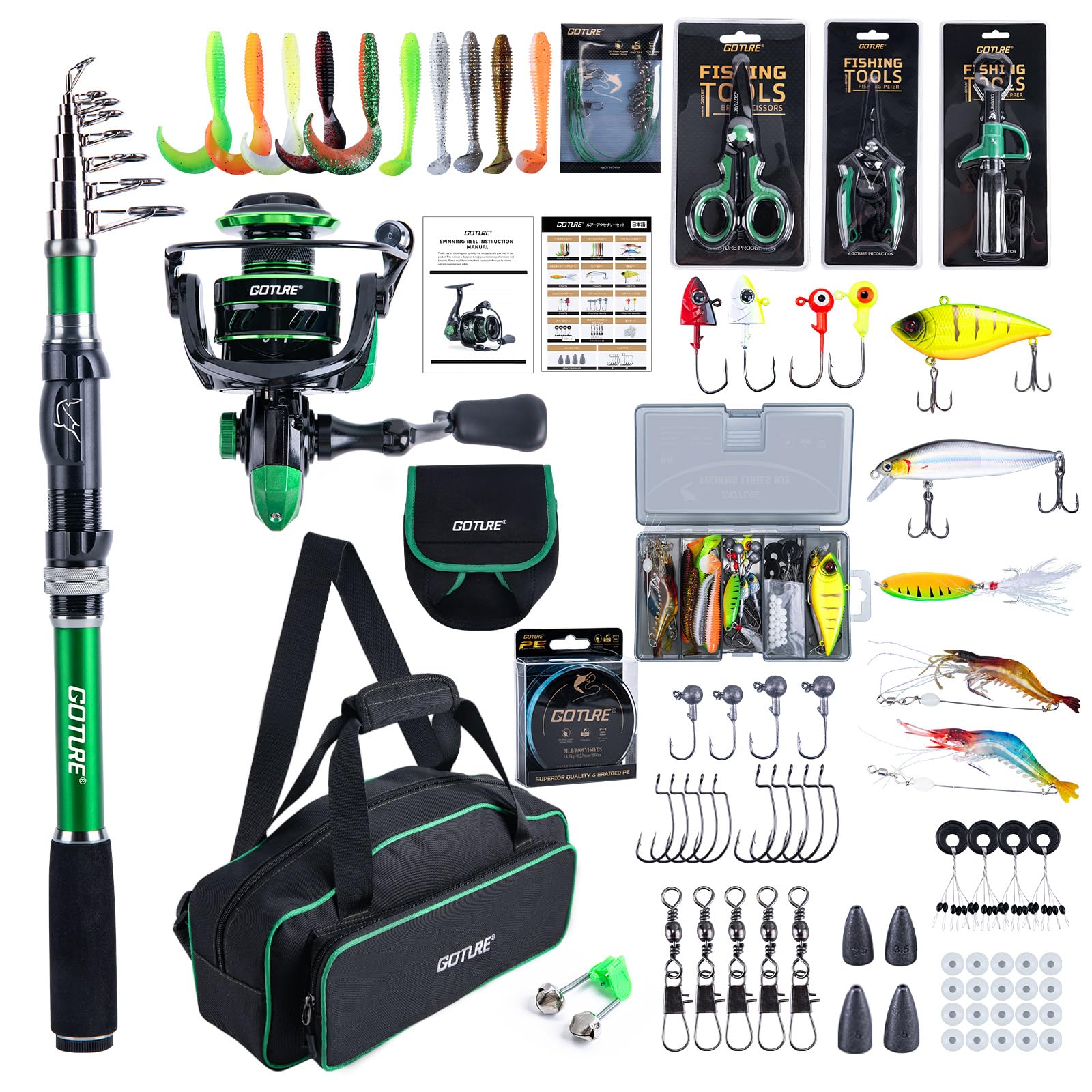 

Goture 24T Pure Carbon Fiber Fishing Rod with Irregular Reel Telescopic Single Rod Reel Spinning Rod with 900D Oxford Soft Travel Fishing Rod Combo