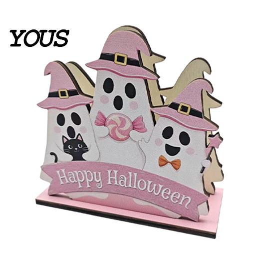 Halloween Kitchen Tissue Holder Wooden Napkin Holder, Cute Pastel Pumpkin Ghost Black Cat Tabletop Dispenser, BOO Letter Organizer Waterproof