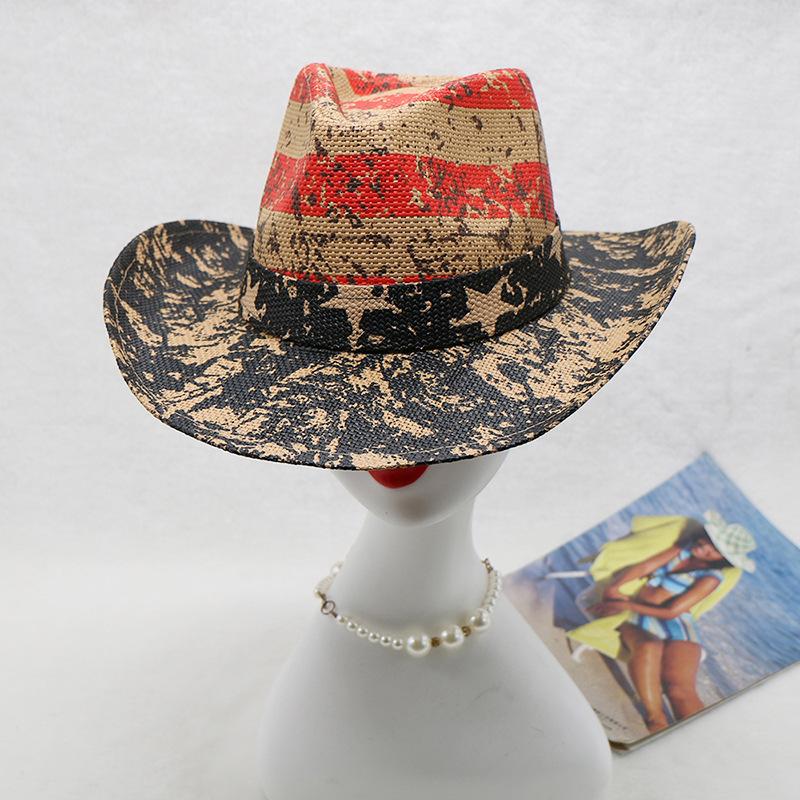 Western Cowboy Hat Print Retro Men'S Outdoor Hat Style Straw Hat Knight Straw Hat