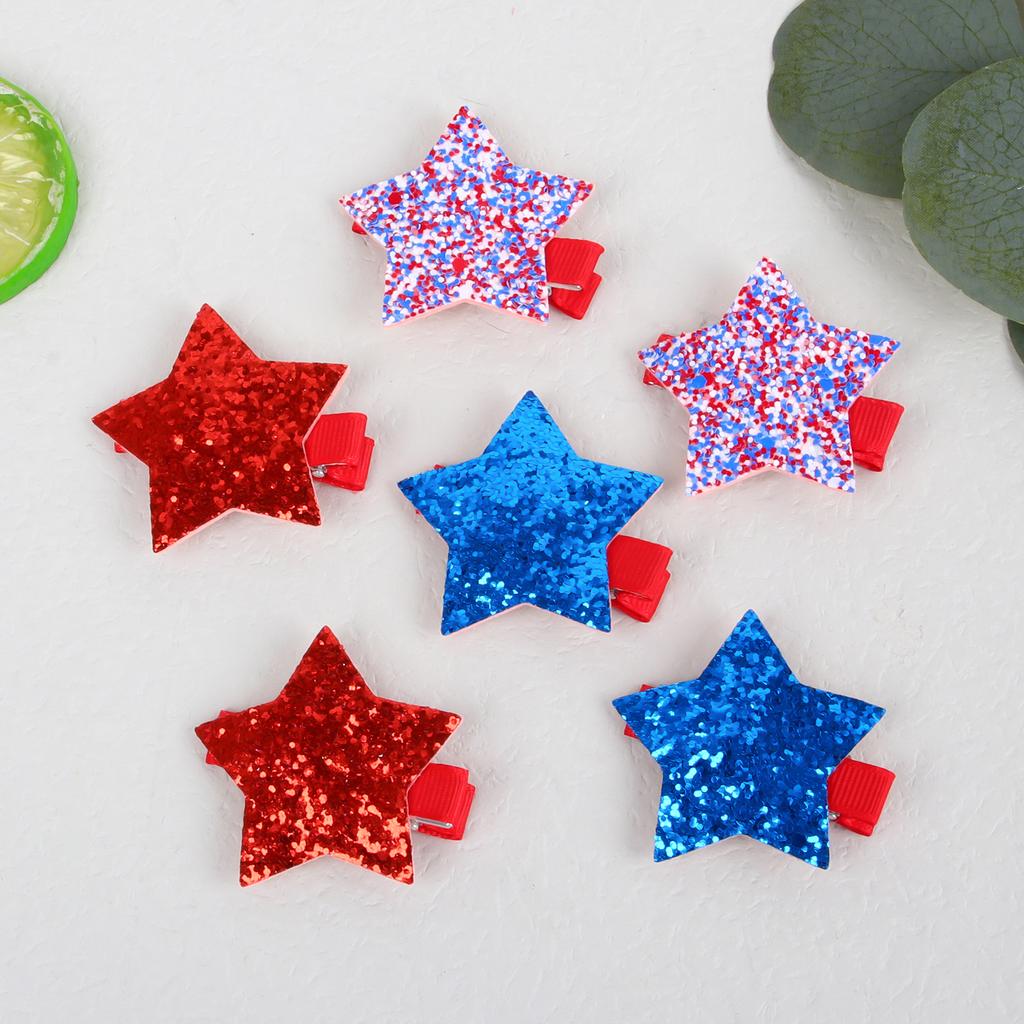 2pcs 4th of July Hair Clips Glitter American Independence Day Hair Accessories Red White Blue Glitters Star Hairpins Barrettes