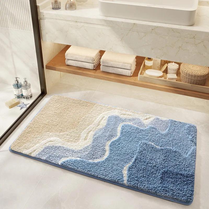 High Quality Microfiber Flocked Bath Mat Bathroom Decorative Floor Mat Super Absorbent Non-slip Bathroom Rug 50x80/50x100CM