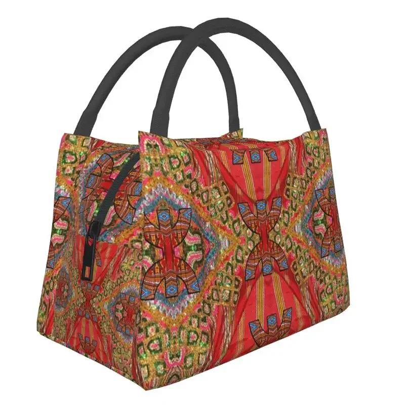Tafzimth Kabyle Fibula Style Insulated Lunch Tote Bag for Women Ethnic Geometric Berber Portable Cooler Thermal Food Lunch Box