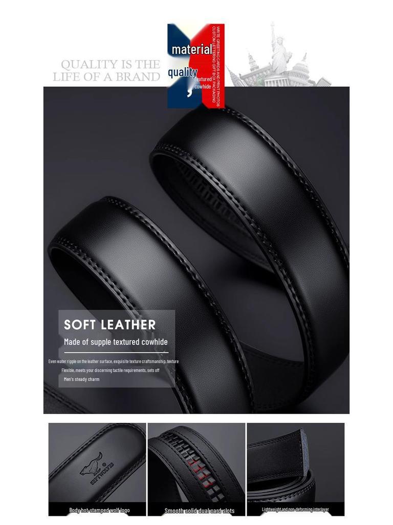 Men's High-End Cowhide Leather Belt with Automatic Buckle - Fashionable Gift for Young Professionals