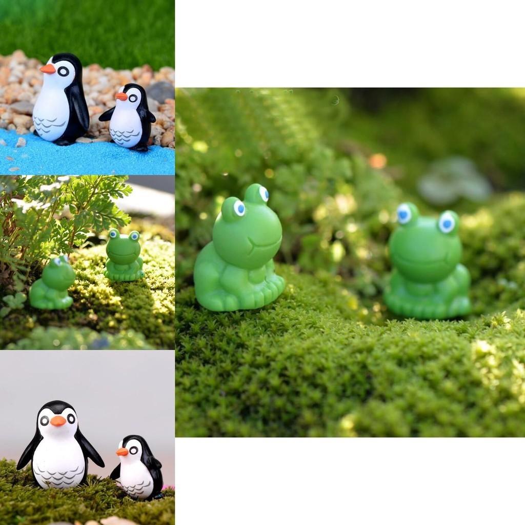 Encantador Pinguim Pai e Filho Miniatura Decoração Com Sapo Fofo de Olhos Azuis