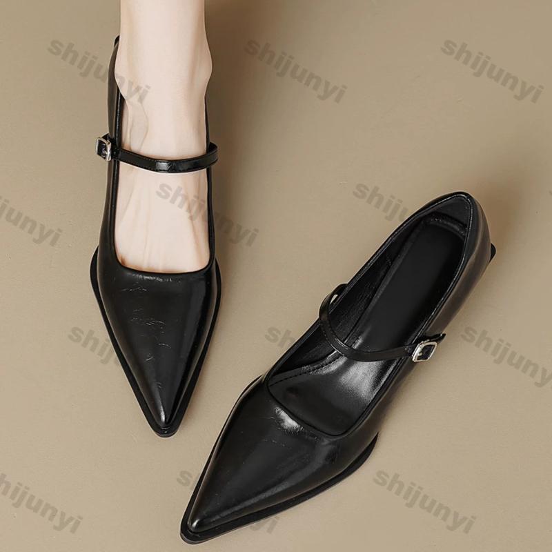 Fashion Woman Fashion Pointy Mary Jane Shoes 2025 Spring New Elegant Pumps Female Sexy Pointed Toe High Heels Thick Heel Party Shoes