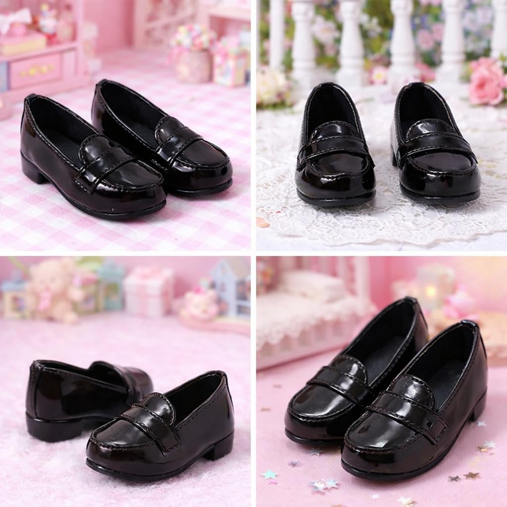 Sunny Step Puppenschuhe Loafer für Puppen, Uniform-Koordination im Studentenstil, Schwarz, Lolita, Lack, Braun, Weiß, Miniatur-Schuhe für Puppen, Puppe