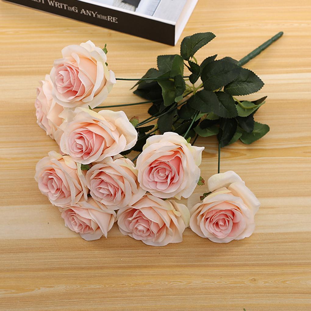 10 Heads Rose Artificial Flowers Bouquet Wedding Home Party Decor