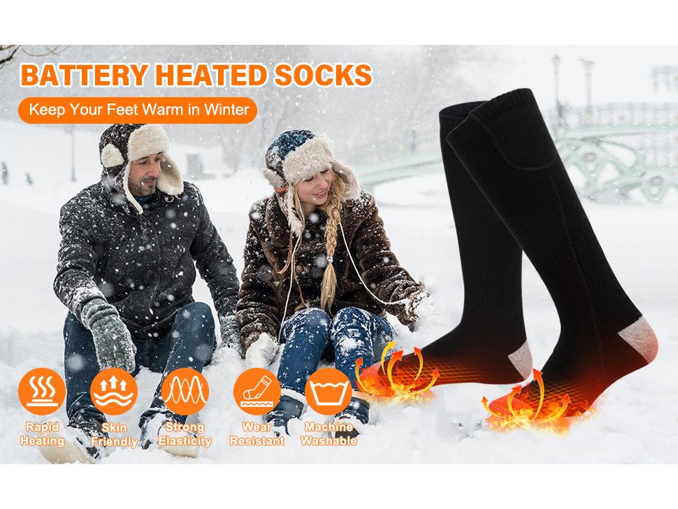 USB Rechargeable Heated Socks for Winter - Unisex Electric Warmth for Outdoor Skiing