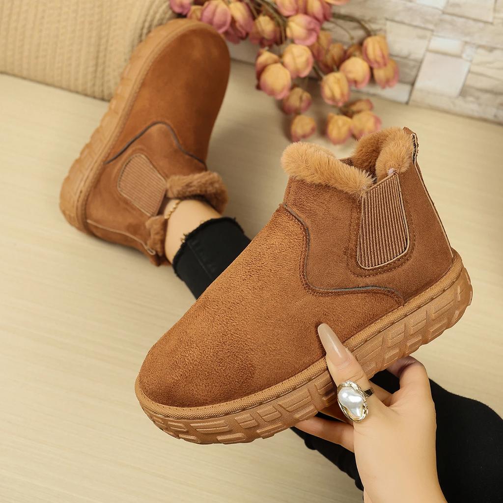 Moda 2025 Nowe Damskie Buty Zimowy Styl Vintage Casual Damskie Bawełniane Buty Gruba Podeszwa Okrągły Nosek Codzienne Gumowa Podeszwa Śniegowce Damskie