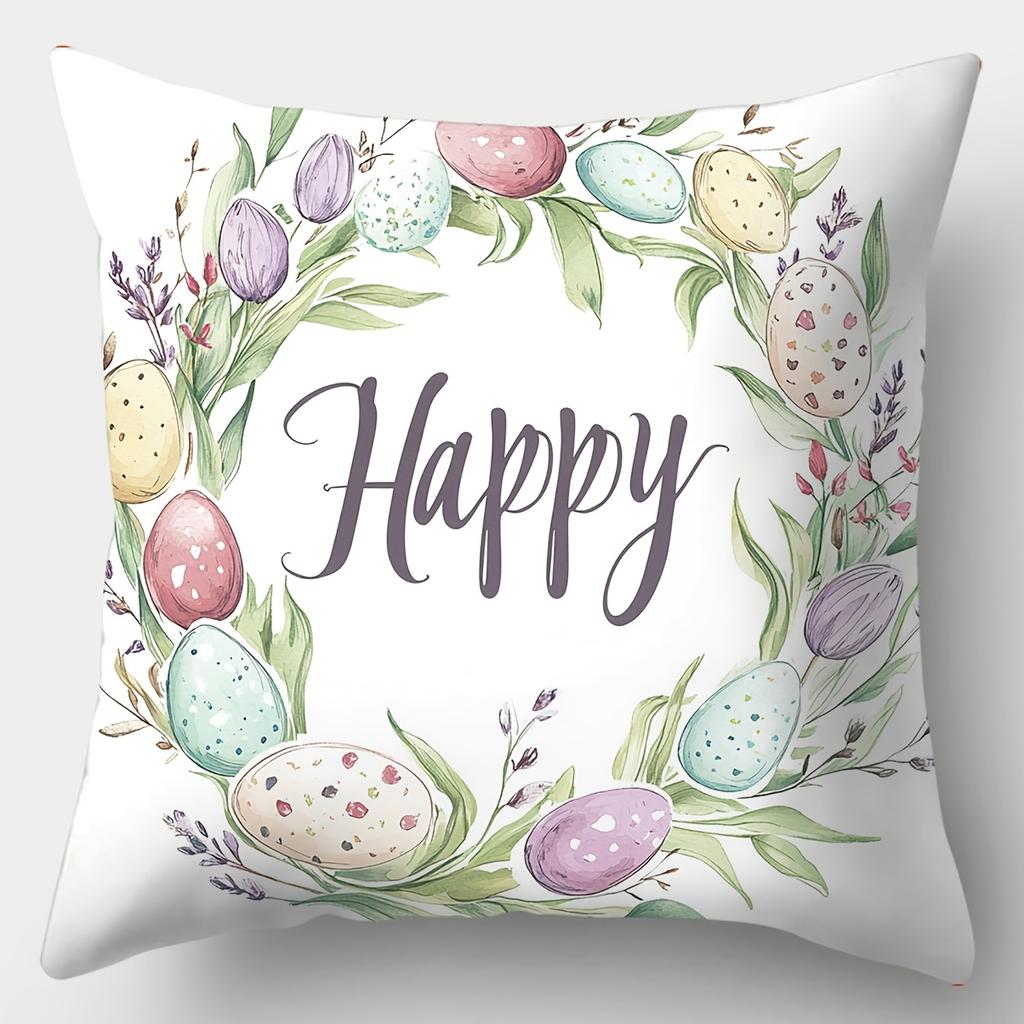 Easter Theme Bunny Pillow Covers Square Contemporary Printed Zipper Closure Cushion Covers for Living Room Sofa Bedroom Decor