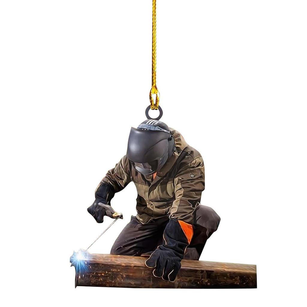 Style Vintage Acrylic Firefighter Car Hanging Ornament For Christmas Tree Decoration