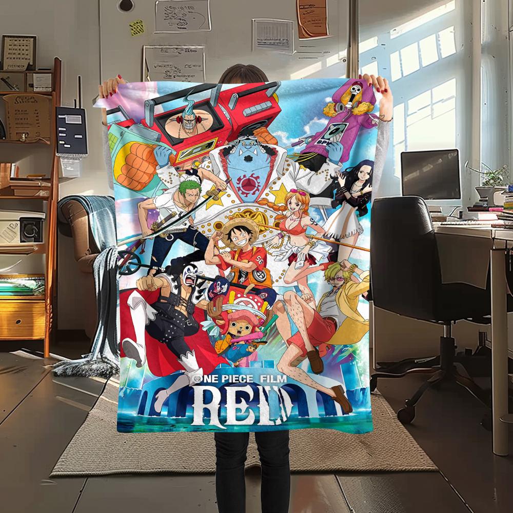 One Piece Charakter Print Flaneldecke, Hohe Qualität, Bequem für alle Jahreszeiten, Heimdekoration, Wärme und Komfort, Perfekt für Weihnachtsgeschenke