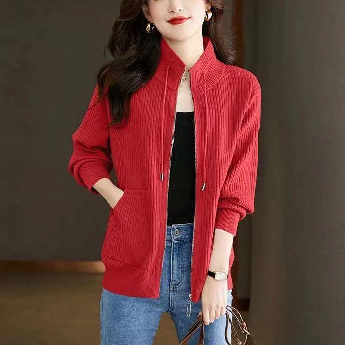 

WTEMPO Женский свитер с длинным рукавом, мягкий, удобный, на молнии, модный трикотажный свободный свитер XXL