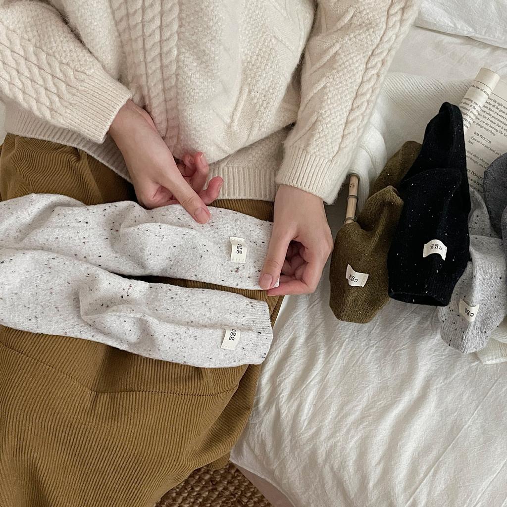 Korean Egg Cloth Label Wool Socks Children'S Thickened Warm Point Yarn Thick Thread Medium Tube Socks Dongdaemun Stacking Socks