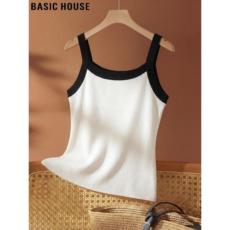 Basic House Women s U-Neck Wool Blend Color Block Camisole M