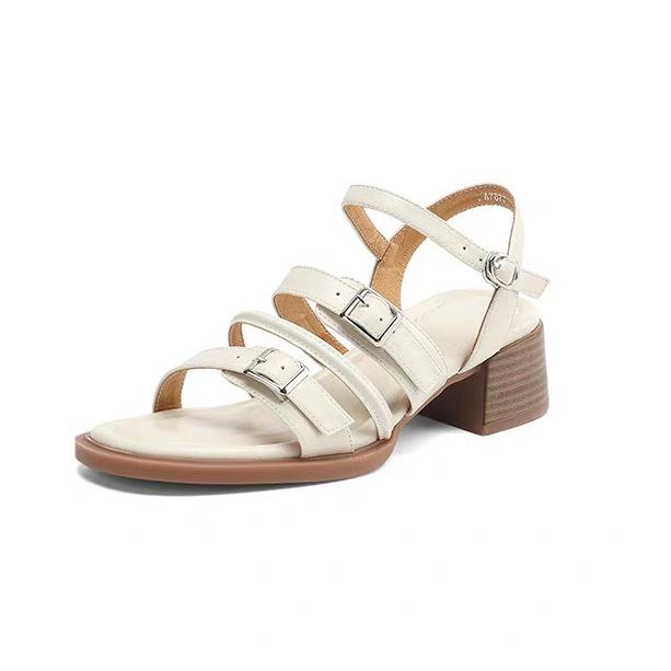 Sandals for Women's Summer Soft Sole Not Tired Feet Thin Strip with Thick Heel Roman Sandals Women French Retro Womens Shoes