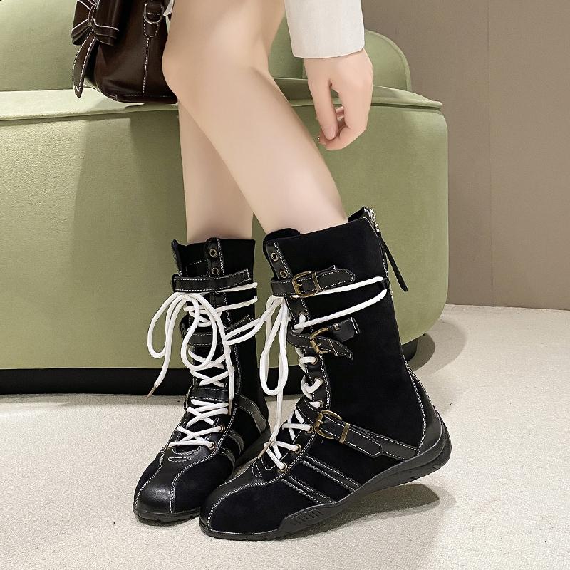Fashion Designer Women's Short Boots New Autumn Winter Suede Leather Chunky Boots Fashion Gladiator High Buckle Goth Boots Mujer Zapatos