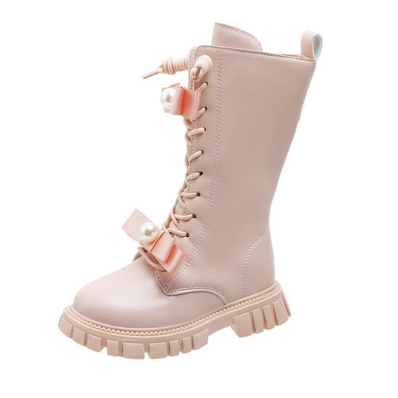 Girls Leather Boots Medium and High Boots Autumn and Winter New Children's Boots Knight Boots Fashion Baby Leather Boots