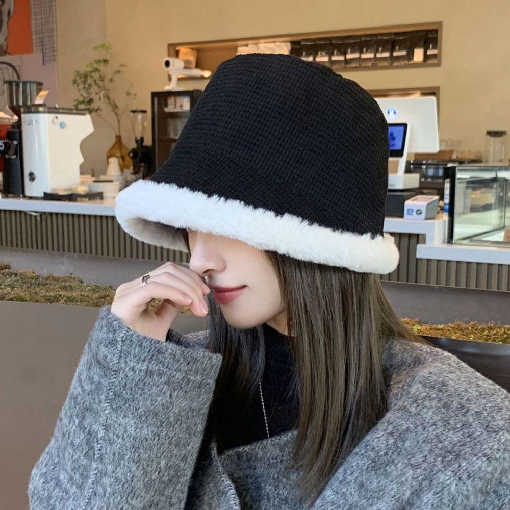 Lamb Fleece Cotton Windproof Women's Plush Hat Autumn Cap Korean Style Bucket Hat Fisherman Hat