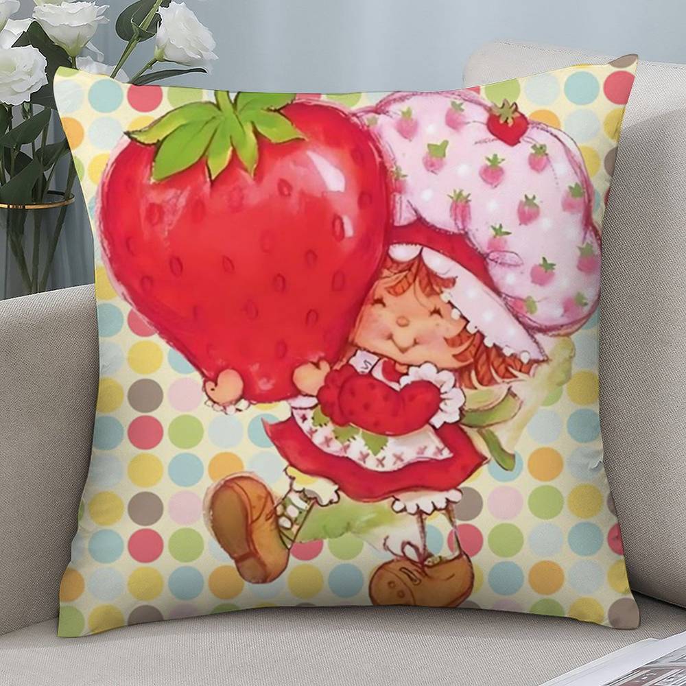 Kawaii S-Erdbeer-Shortcakes Kissenbezug Kurzer Plüsch Doppelseitiger Druck Quadratische Dekokissenbezüge Sofa Heimkissen Dekoration
