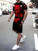 Hot Selling Men's Breathable 3D Printed Casual Short Sleeved Shorts Set Outdoor Street Top Shorts Casual Two-piece Set