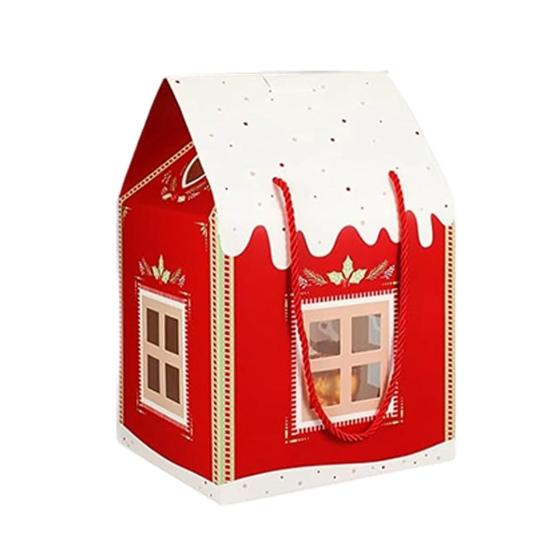 Christmas Cottage Gift Box 3D Pop Up House Boxes Festive Paper Craft with Snowflake Designs Reusable Holiday Packaging for Cookies Candies Small