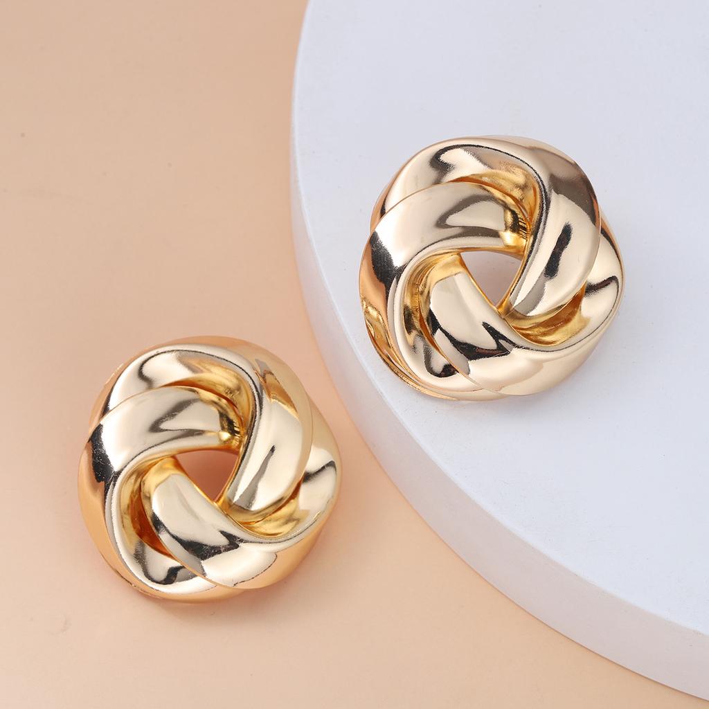 Boucles d'oreilles puces en métal doré, style spirale, pour femme. Nouveauté bijoux en gros.