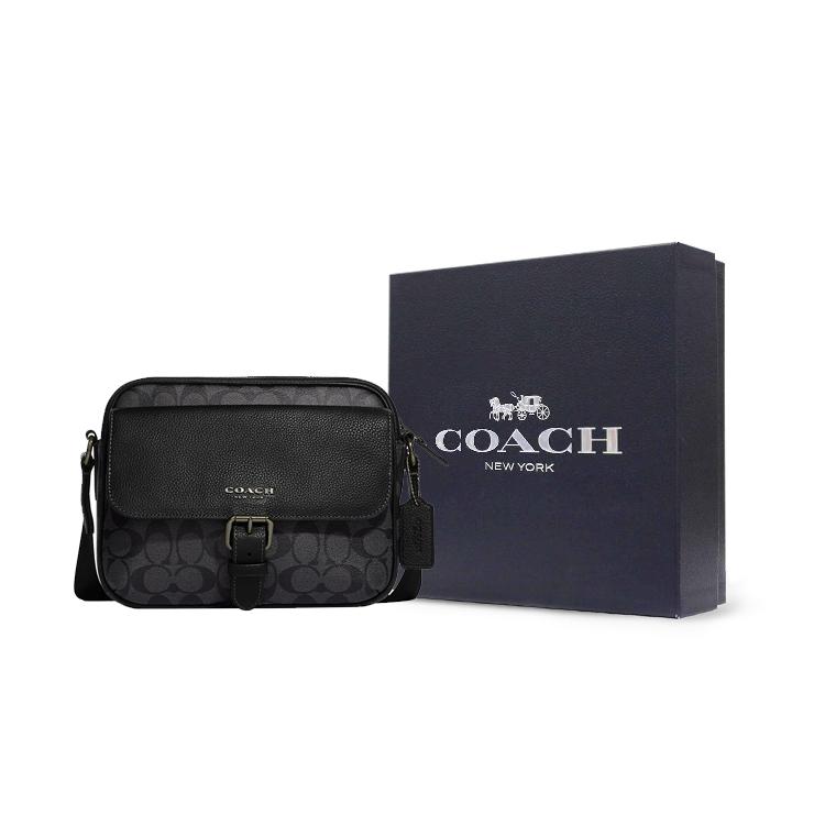 New COACH Hudson Coated Canvas With Natural Pebbled Leather Shoulder Bag Crossbody Bag Medium Size Men's Black CB846-QBMI5
