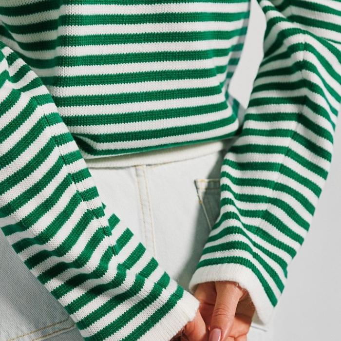 GMXIA Women's Striped Sweater Autumn Fashion Trend Thread Clashing Colour Crew Neck Knit Striped Sweater