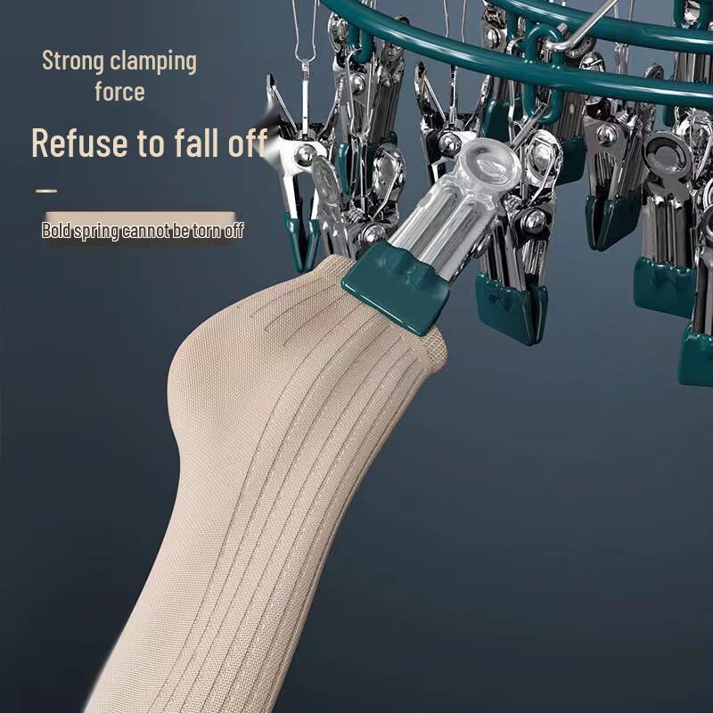 Yonglian Round 24-Clip Non-Slip Dipped Plastic Sock Hanger