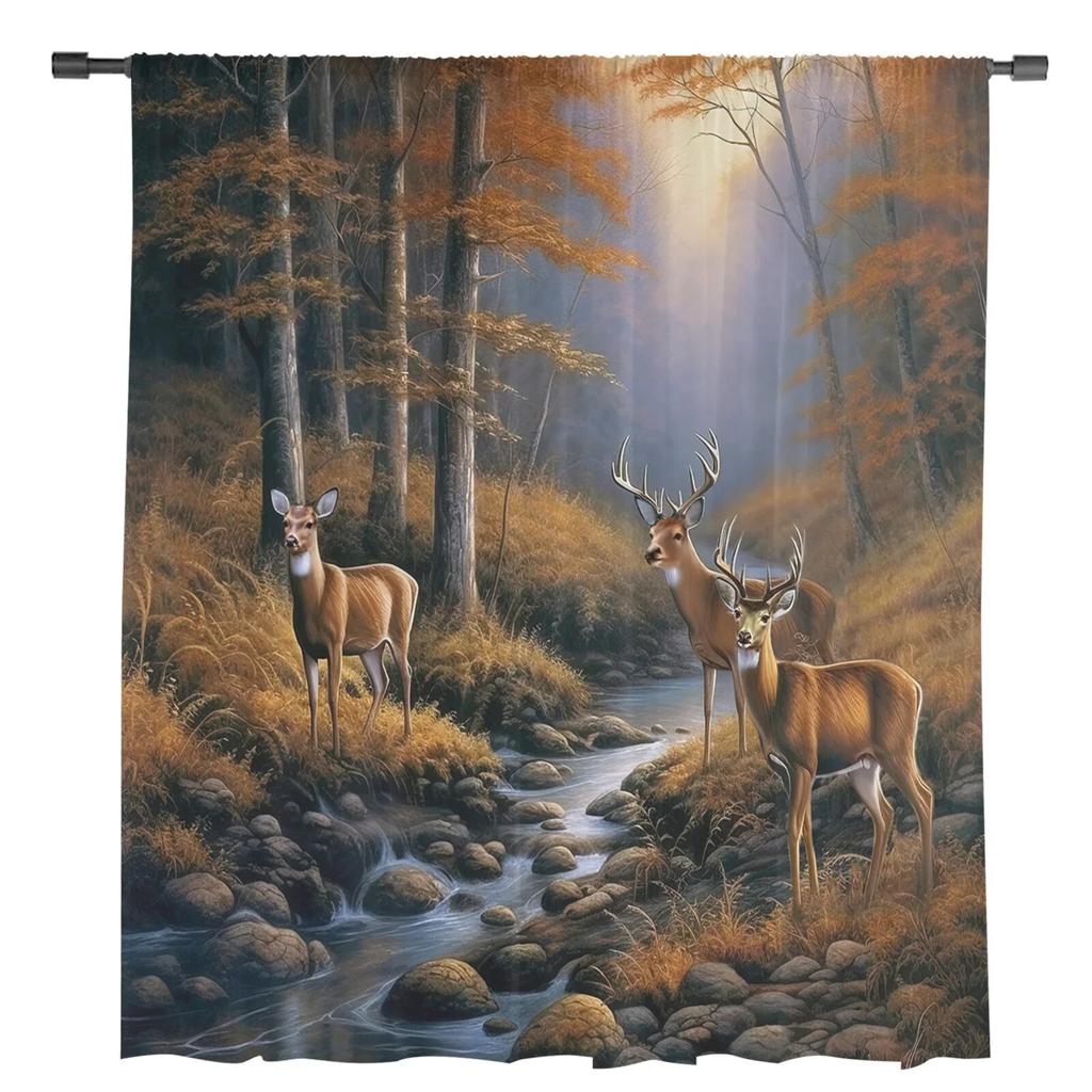 Forest Deer Creek Tulle Curtains For Living Room Sheer Curtain For Bedroom Window Blinds Voile Curtains