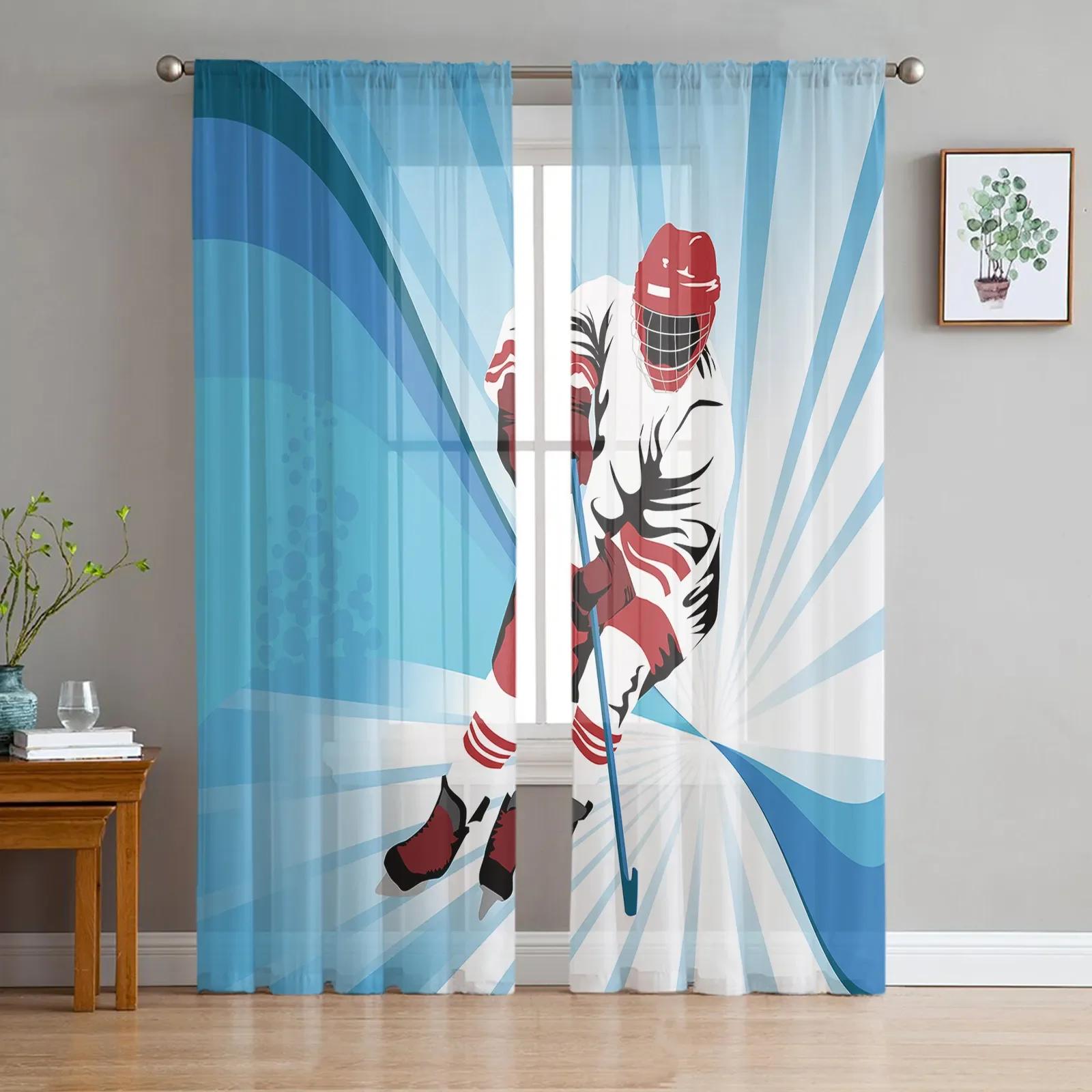 

Тюлеві штори для хокейного поля для вітальні, спальні, кухні, шифон, прозора вуаль, віконні штори, прозора драпірування W135 x H115cm x2&Grommet Top