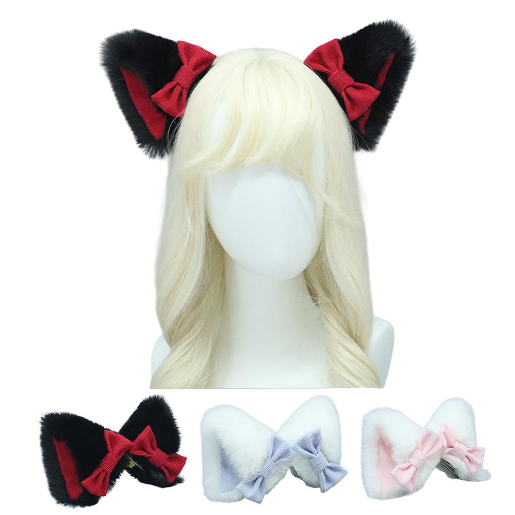 Kitten Hair Clip Cosplay Headwear Party Sexy Kitten Hair Clip with Bows Animation Hairpin for Live Show Role Play