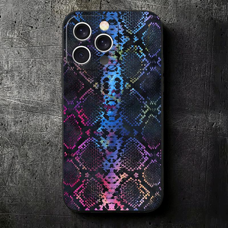 Fashion Snake Skin Pattern Soft Phone Case for iPhone 16 16E 17 Air 15 Pro Max 14 Plus 13 Mini 11 12 7 Black Cover Back Shell