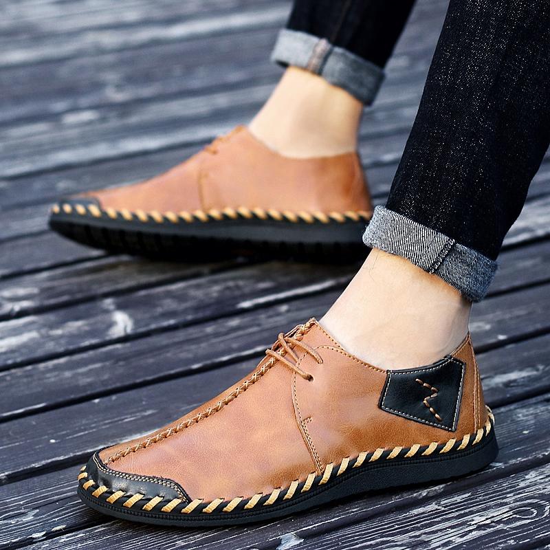 Fashion Men Casual Leather Shoes Comfortable Anti slip Flat Shoes Soft Leather Shoes Hot Sales  of Men handcrafted Shoes In Large Size