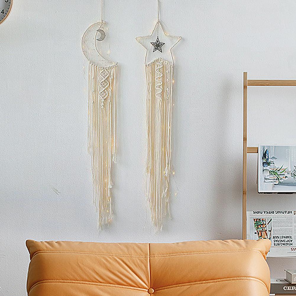 2pcs Macrame Wall Hanging Star Moon Dream Catcher Tapestry Bohemian Home Decor For Children s Room Home Wedding Ornament Craft Gift
